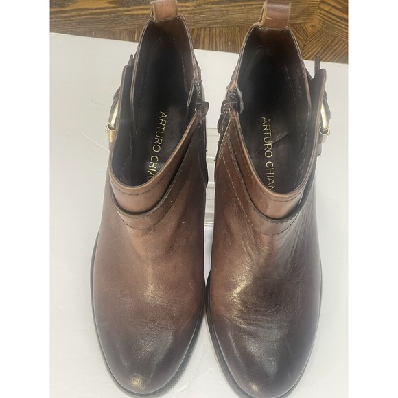 Arturo Chiang Ankle Boots Womens 6M Bryson Brown Leather Zip Up Bootie W/Buckles - Picture 2 of 12